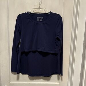Latched Mama Deep Blue Layered Long Sleeve Breastfeeded Top Large